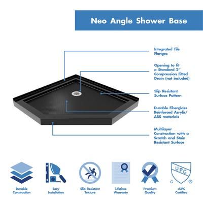 Dreamline DreamLine SlimLine 36 inch D x 36 inch W x 2 3/4 inch H Corner Drain Neo-Angle Shower Base in Black DLT-2036360-88