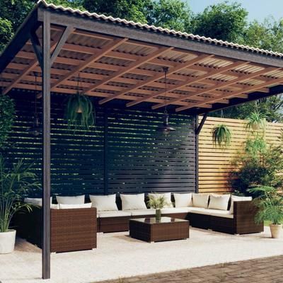 vidaXL Set Divani da Giardino 11 pz con Cuscini in Polyrattan Marrone