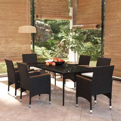 vidaXL Set Mobili da Pranzo da Giardino con Cuscini 7 pz Nero