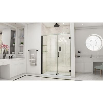 Dreamline DreamLine Unidoor 56 - 57 inch W x 72 inch H Frameless Hinged Shower Door with Shelves in Matte Black SHDR-20567210S-09