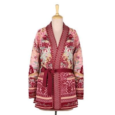 A Rose is a Rose,'Jacquard Viscose-Blend Cardigan with Tie Belt'