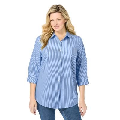 Plus Size Women's Perfect Three Quarter Sleeve Shirt by Woman Within in French Blue Stripe (Size 5X)