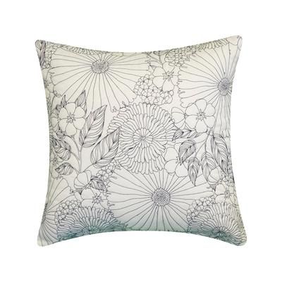 Fine Line Embroidered Floral 18x18 Indoor Outdoor Decorative Pillow by Levinsohn Textiles in Black