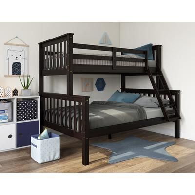 100% Solid Wood Twin Over Full Mission Bunk Bed, Java - Palace Imports 4146