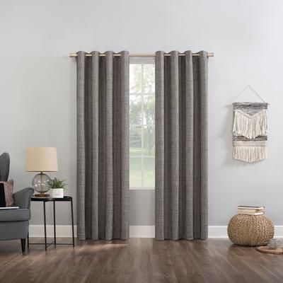Wide Width Kline Tweed Thermal 100% Blackout Grommet Panel by BrylaneHome in Mushroom (Size 52" W 63" L)
