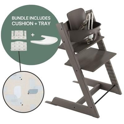 Tripp Trapp Complete High Chair Bundle - Hazy Grey / Birds Blue