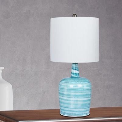 27" Teal Blue Glass Table Lamp by Cory Martin in Teal Blue White