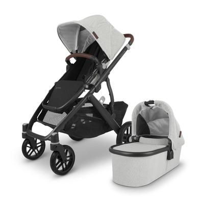 UPPAbaby Vista V2 Single-to-Double Stroller - Anthony (White and Grey Chenille / Carbon / Chestnut L