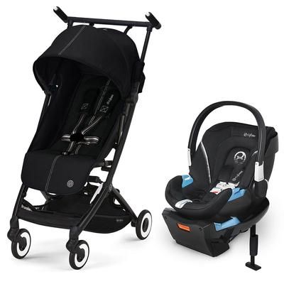 Cybex Libelle 2 Compact Stroller + Aton 2 SensorSafe Travel System Bundle - Moon Black / Lavastone B
