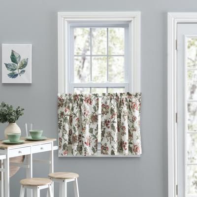 Wide Width Madison Floral- Multi Colored Jacobean Floral- Tailored Tier by Ellis Curtains in Brick (Size 56" W 24" L)