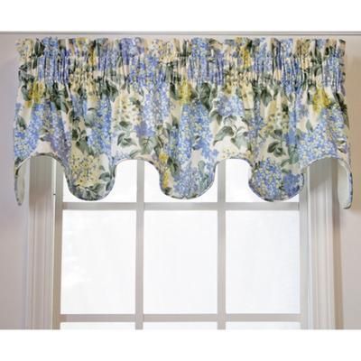 Wide Width Hydrangea Lined Scallop Valance by Ellis Curtains in Blue (Size 70" W 15" L)