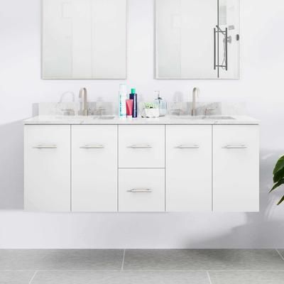 Randolph Morris Mia 60 Inch Oak Floating Vanity with Square Undermount Sink - White / White Carrara Marble RMV50-60WH-SWH