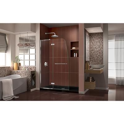 Dreamline DreamLine Aqua Ultra 36 inch D x 60 inch W x 74 3/4 inch H Frameless Hinged Shower Door in Chrome with Center Drain Black Shower Base Kit DL-6523C-88-01