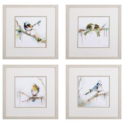 Birds On Branch Framed Wall Décor, Set Of 4 by Propac Images in Green