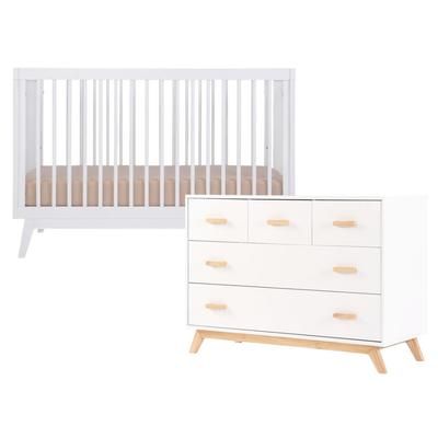 dadada Soho 3-in-1 Convertible Crib + 5-Drawer Dresser Bundle - White / White / Natural