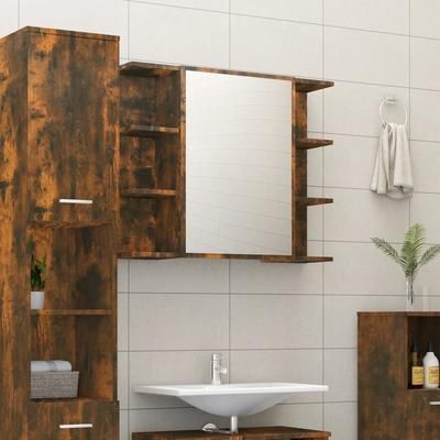 vidaXL Mobile Bagno Specchio Rovere Fumo 80x20,5x64 Legno Multistrato