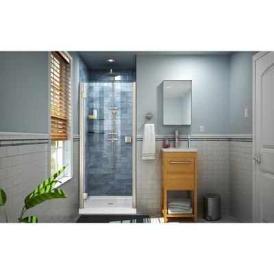 Dreamline DreamLine Lumen 42 inch D x 42 inch W x 74 3/4 inch H Semi-Frameless Hinged Shower Door in Brushed Nickel with Center Drain White Shower Base Kit DL-534242-04