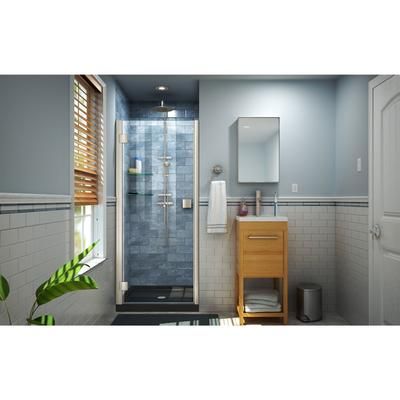 Dreamline DreamLine Lumen 32 inch D x 42 inch W x 74 3/4 inch H Semi-Frameless Hinged Shower Door in Brushed Nickel with Black Shower Base Kit DL-533242-88-04