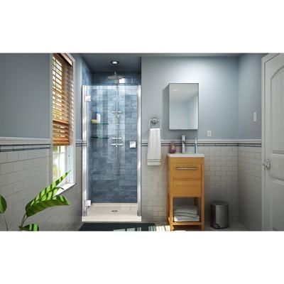 Dreamline DreamLine Lumen 36 inch D x 42 inch W x 74 3/4 inch H Semi-Frameless Hinged Shower Door in Chrome with Center Drain Biscuit Shower Base Kit DL-533642-22-01