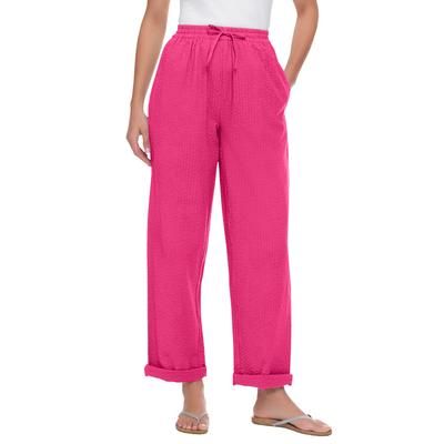 Plus Size Women's Womens Plus-Size Seersucker Pull-on Elastic-Waist Pants by Woman Within in Raspberry Sorbet (Size 28 W)