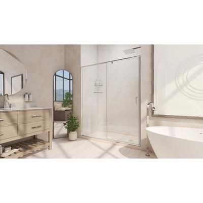 Dreamline DreamLine Flex 34 inch D x 60 inch W x 74 3/4 inch H Semi-Frameless Pivot Shower Door in Chrome with Right Drain Biscuit Shower Base Kit DL-6224R-22-01
