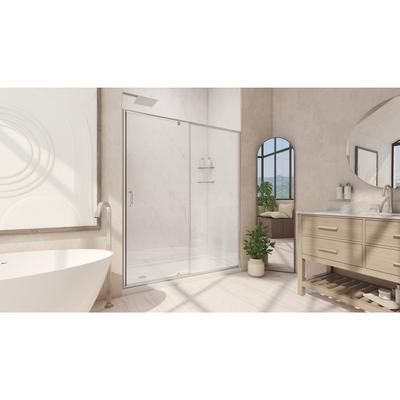 Dreamline DreamLine Flex 36 inch D x 60 inch W x 74 3/4 inch H Semi-Frameless Pivot Shower Door in Brushed Nickel with Left Drain White Shower Base Kit DL-6225L-04