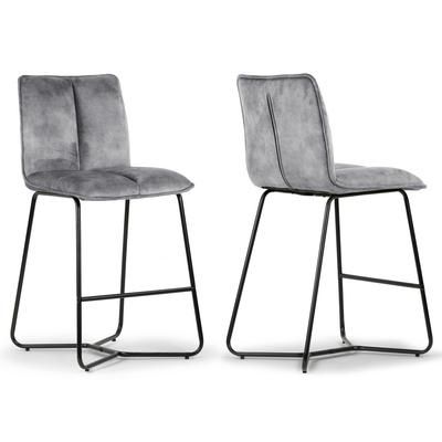 Set of 2 Avent Grey Fabric Counter Stool with Black Metal Legs - Glamour Home GHSTL-1560