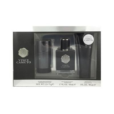 VINCE CAMUTO Mens 3 Pcs Gift Set(EDT 3.4 oz+2.5 oz DEODORANT+15 ml)Black Box Standard Eau De Toilette for Men