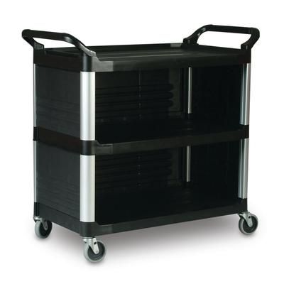 Rubbermaid FG409300BLA 40 5/8"L Polymer Bus Cart w/ 3 Levels, Shelves, Black