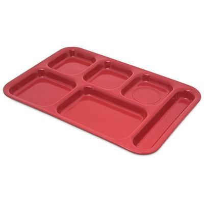 Carlisle 4398805 Melamine Rectangular Tray w/ 6 Compartments, 14 1/2" x 10", Red