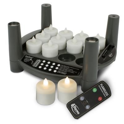 Sterno 60314 LED Flameless Tealight Candle Set w/ Charging Tray, Warm White Flame