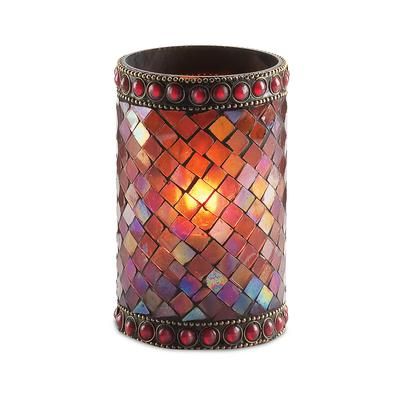 Sterno 80110 Dolce Candle Lamp - 3 9/32"D x 4 3/4"H, Glass, Mosaic Red