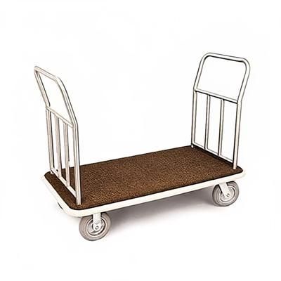 Forbes Industries 2592 Platform Luggage Cart w/ Carpeted Deck - 50"L x 26 1/2"W x 39 1/2"H, Brushed Steel, Stainless Steel