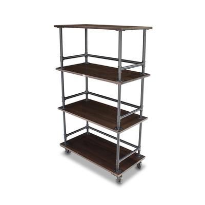 Forbes Industries 6540-4 Mobile Display Tower w/ 3 Pine Wood Shelves & Steel Pipe Frame - 48"L x 24"W x 78"H, Brown