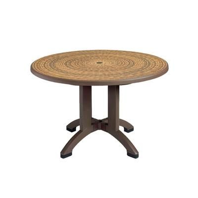 Grosfillex US715037 48" Round Aquaba Outdoor Table w/ Umbrella Hole - Resin, Bronze/Wicker, UV Resistant Resin, Wicker/Bronze