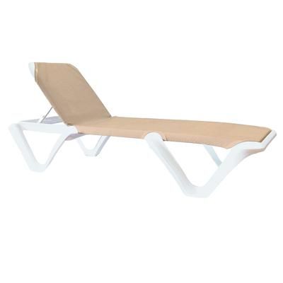 Grosfillex US894004 Nautical Pro Outdoor Stackable Chaise - Khaki Fabric w/ White Resin Frame