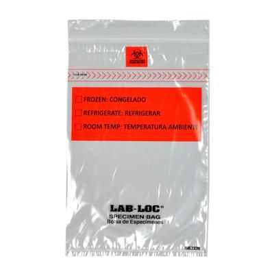 LK Packaging LABZ69B Lab-Loc Specimen Bags w/ Removable Biohazard Symbol - 6" x 9", Polyethylene, Clear, 1.75 mil, Case of 1000