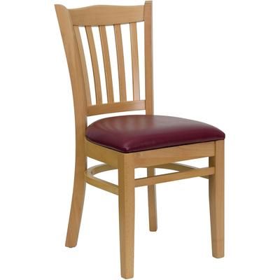 Flash Furniture XU-DGW0008VRT-NAT-BURV-GG Restaurant Chair w/ Vertical Slat Back & Burgundy Vinyl Seat - Beechwood, Natural Finish