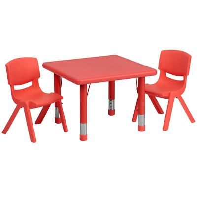 Flash Furniture YU-YCX-0023-2-SQR-TBL-RED-R-GG 24" Square Preschool Activity Table & 2 Chair Set - Plastic Top, Red
