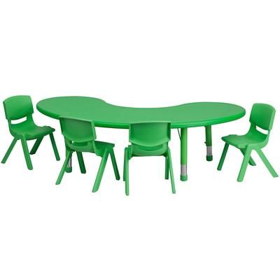 Flash Furniture YU-YCX-0043-2-MOON-TBL-GREEN-E-GG Half Moon Preschool Activity Table & 4 Chair Set - 35"L x 65"W, Plastic Top, Green