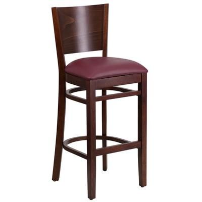 Flash Furniture XU-DG-W0094BAR-WAL-BURV-GG Commercial Bar Stool w/ Solid Back & Burgundy Vinyl Seat, Walnut