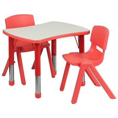 Flash Furniture YU-YCY-098-0032-RECT-TBL-RED-GG Preschool Activity Table & 2 Chair Set - 26 5/8"L x 21 7/8"W, Plastic Top, Red/Gray