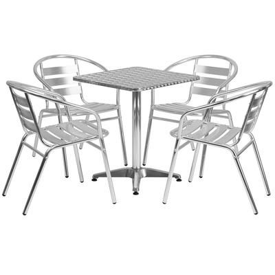 Flash Furniture TLH-ALUM-24SQ-017BCHR4-GG 23 1/2" Square Patio Table & 4 Arm Chair Set - Stainless Steel Top, Aluminum Base, 4 Back Chairs