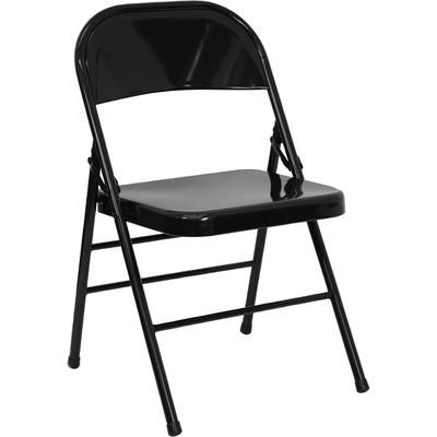 Flash Furniture HF3-MC-309AS-BK-GG Folding Chair w/ Black Metal Back & Seat - Steel Frame, Black, Triple Braced, Double Hinged, Pack of 2