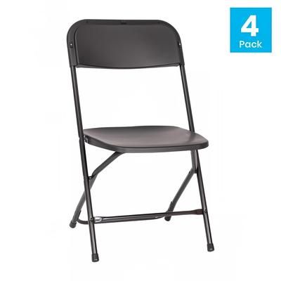 Flash Furniture 4-LE-L-3-W-BK-GG Extra Large Folding Chair w/ Black Plastic Back & Seat - Steel Frame, Black, 4 pack