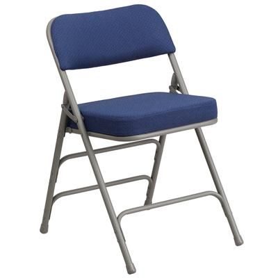 Flash Furniture AW-MC320AF-NVY-GG Folding Chair w/ Navy Blue Fabric Back & Seat - Steel Frame, Gray, Curved Triple Braced, Double Hinged Frame