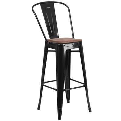 Flash Furniture CH-31320-30GB-BK-WD-GG Commercial Bar Stool w/ Curved Back & Wood Seat, Black