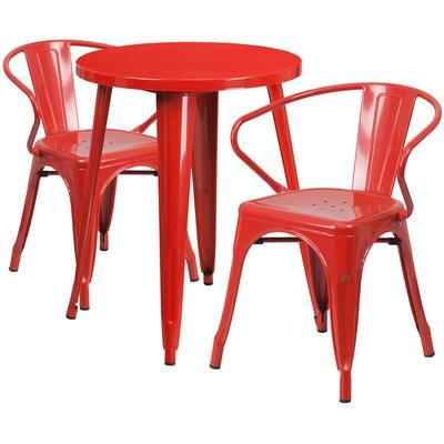 Flash Furniture CH-51080TH-2-18ARM-RED-GG 24" Round Table & 2 Arm Chair Set - Metal, Red