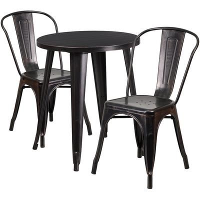 Flash Furniture CH-51080TH-2-18CAFE-BQ-GG 24" Round Table & 2 CafÃ© Chair Set - Metal, Black & Antique Gold
