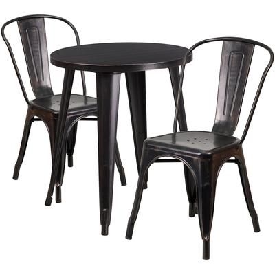 Flash Furniture CH-51080TH-2-18CAFE-BQ-GG 24" Round Table & 2 CafÃ© Chair Set - Metal, Black & Antique Gold